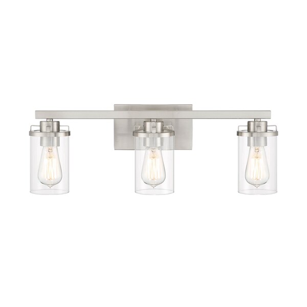 Designers Fountain Jedrek 24in 3-Light Brushed Nickel Industrial Indoor Vanity Light with Clear Glass Shades 93303-BN - main